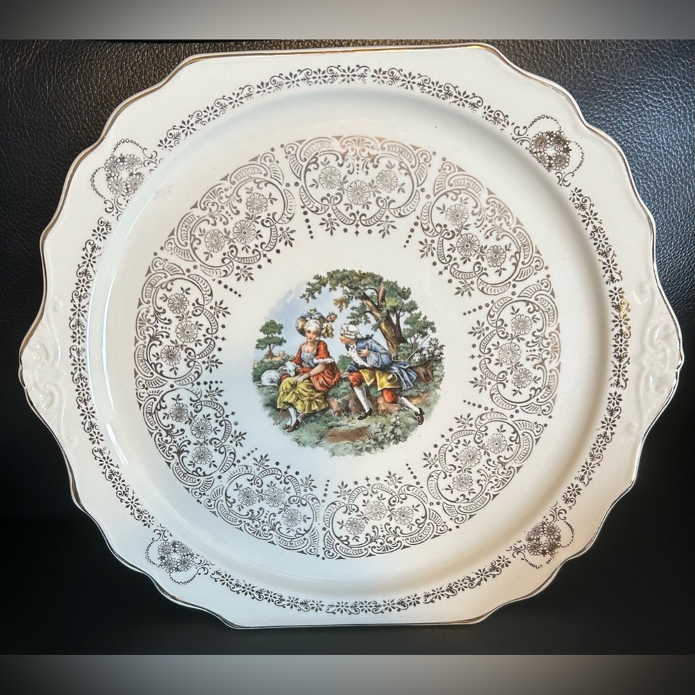 "Early American" by Harker 1840 22kt Dessert Platter And 6 Plates- Set Of 7